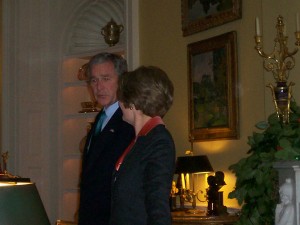 President Bush drops by to lend support.